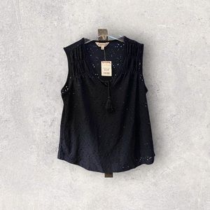 Navy Mesh Blouse With Tassel